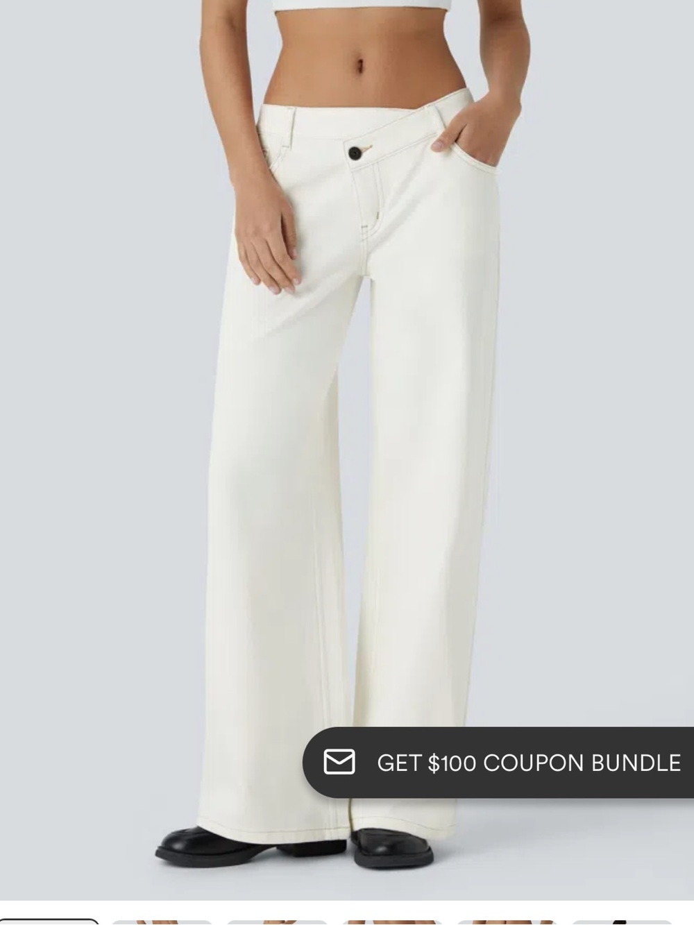 Halara Flex Asymmetric Low Rise Zipper Pockets Baggy Wide Leg Jeans Beige NWT MP